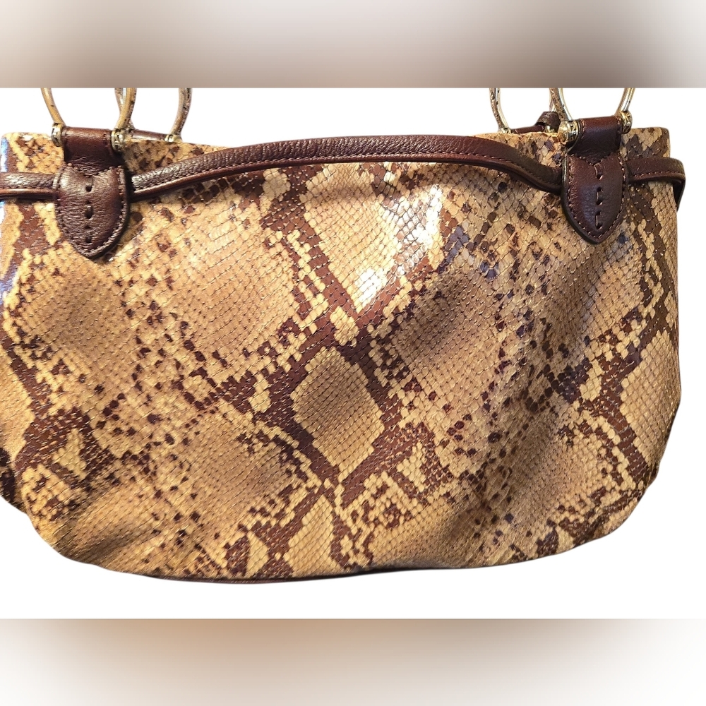 Brighton Faux Python Snakeskin Shoulder Bag w/ Leather Trim and Signature Heart - Picture 6 of 12